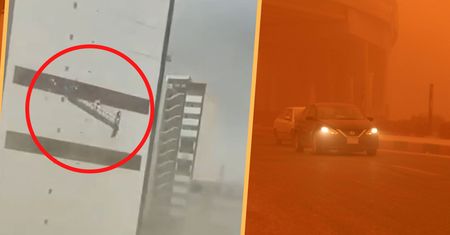 Burza piaskowa zdmuchnęła robotników z wieżowca. Wstrząsające nagranie