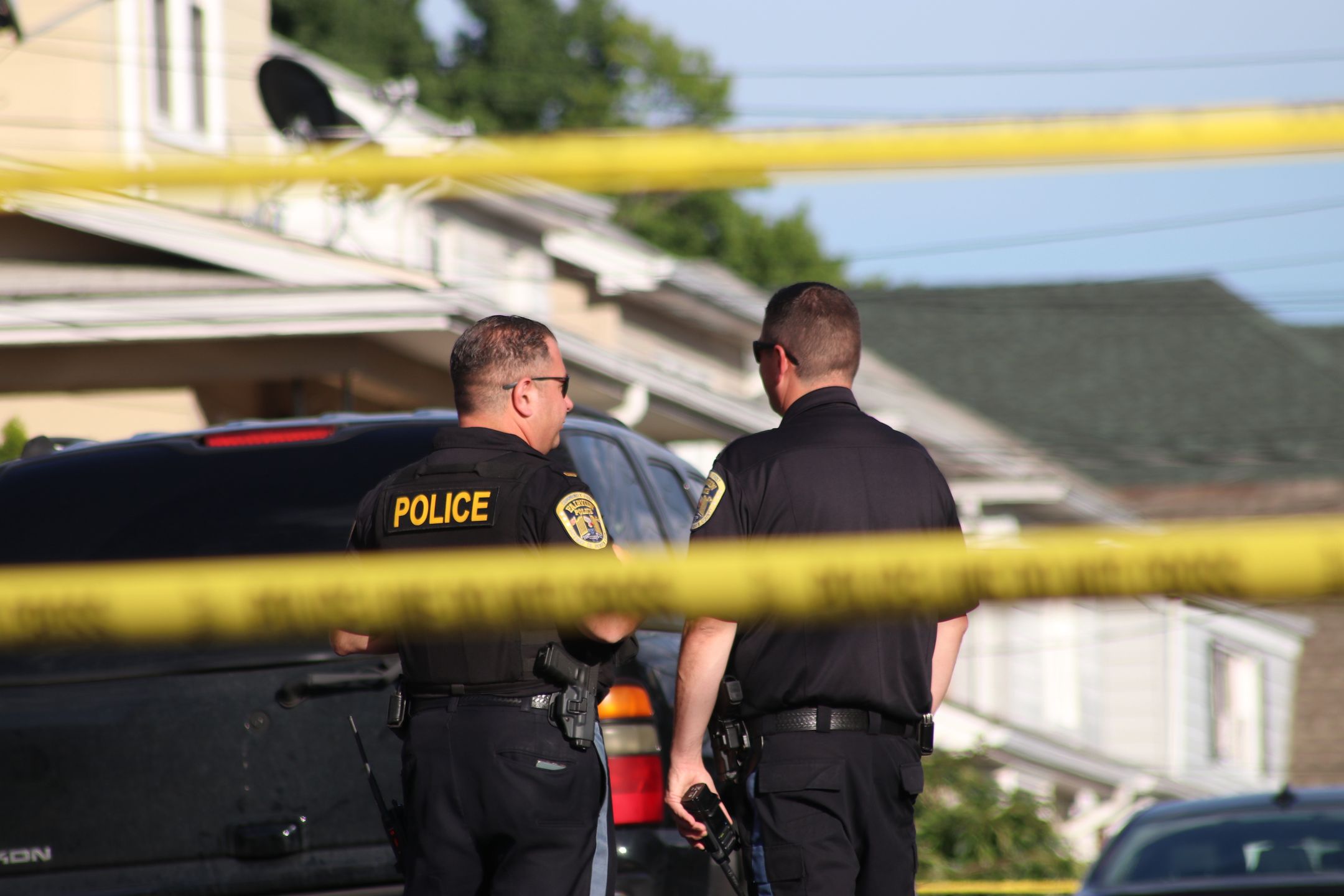 NEW YORK, USA - AUGUST 13: A view from the round of the house of Salman Rushdie attack suspect 24-year-old Hadi Matar, as FBI members and local police forces are being carried out search, in Fairview, New Jersey, United States on August 13, 2022. The suspect, who attacked author Salman Rushdie on stage in New York state, was taken into custody, New York State Police said on Friday. Author Salman Rushdie, 75, whose works have prompted death threats, was attacked on stage in New York state on Friday ahead of a lecture he was about to present. (Photo by Islam Dogru/Anadolu Agency via Getty Images)