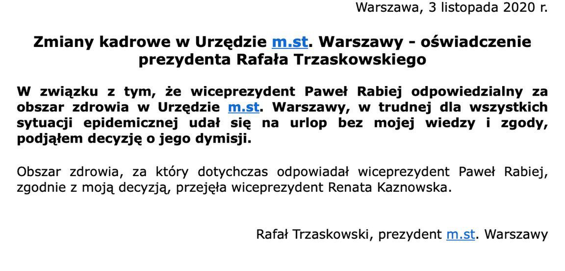 Rafał Trzaskowski - oświadczenie