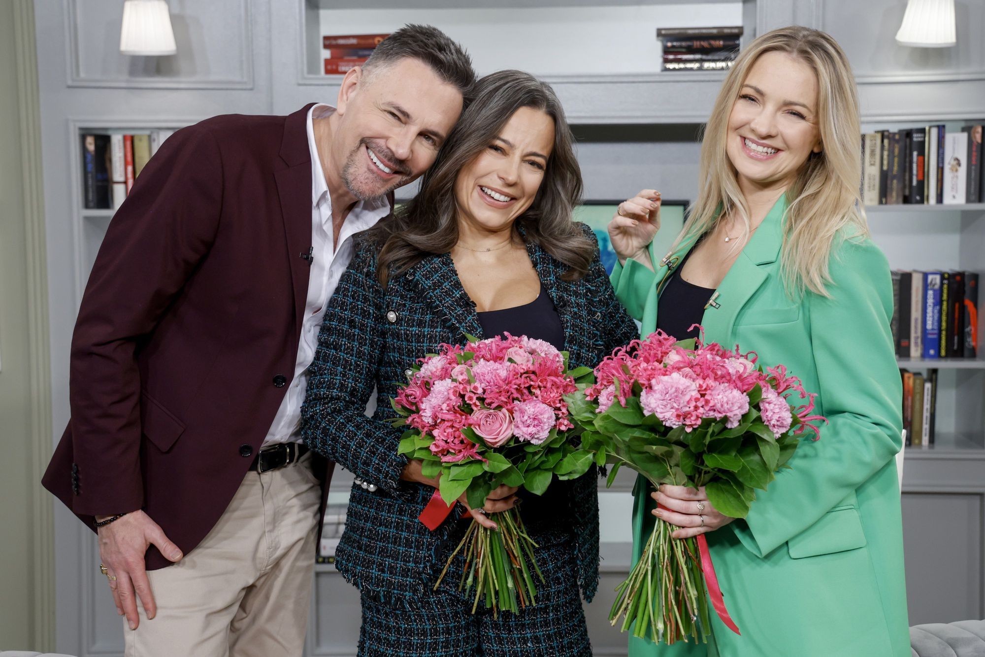 Anna Mucha i Barbara Kurdej-Szatan podczas nagrań "Demakijażu" Krzysztofa Ibisza