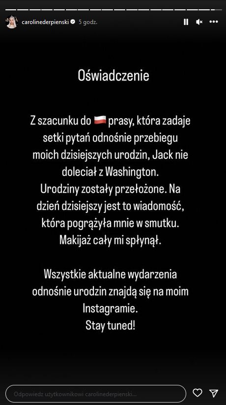 Caroline Derpienski opublikowała oświadczenie