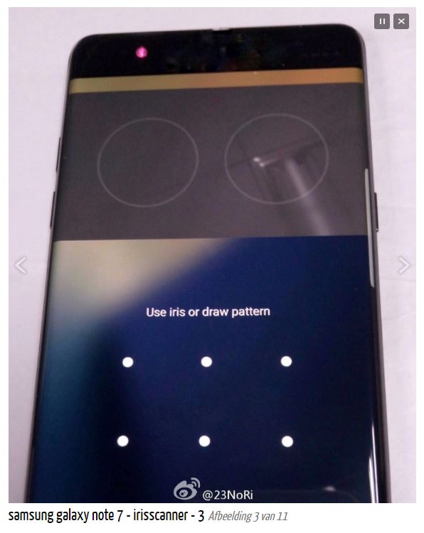 Galaxy Note 7 ze skanerem tęczówki oka