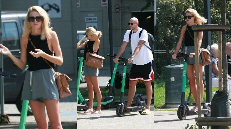 Bartosz Kurek w towarzystwie żony mknie hulajnogą po Sopocie i raczy się zimnym trunkiem