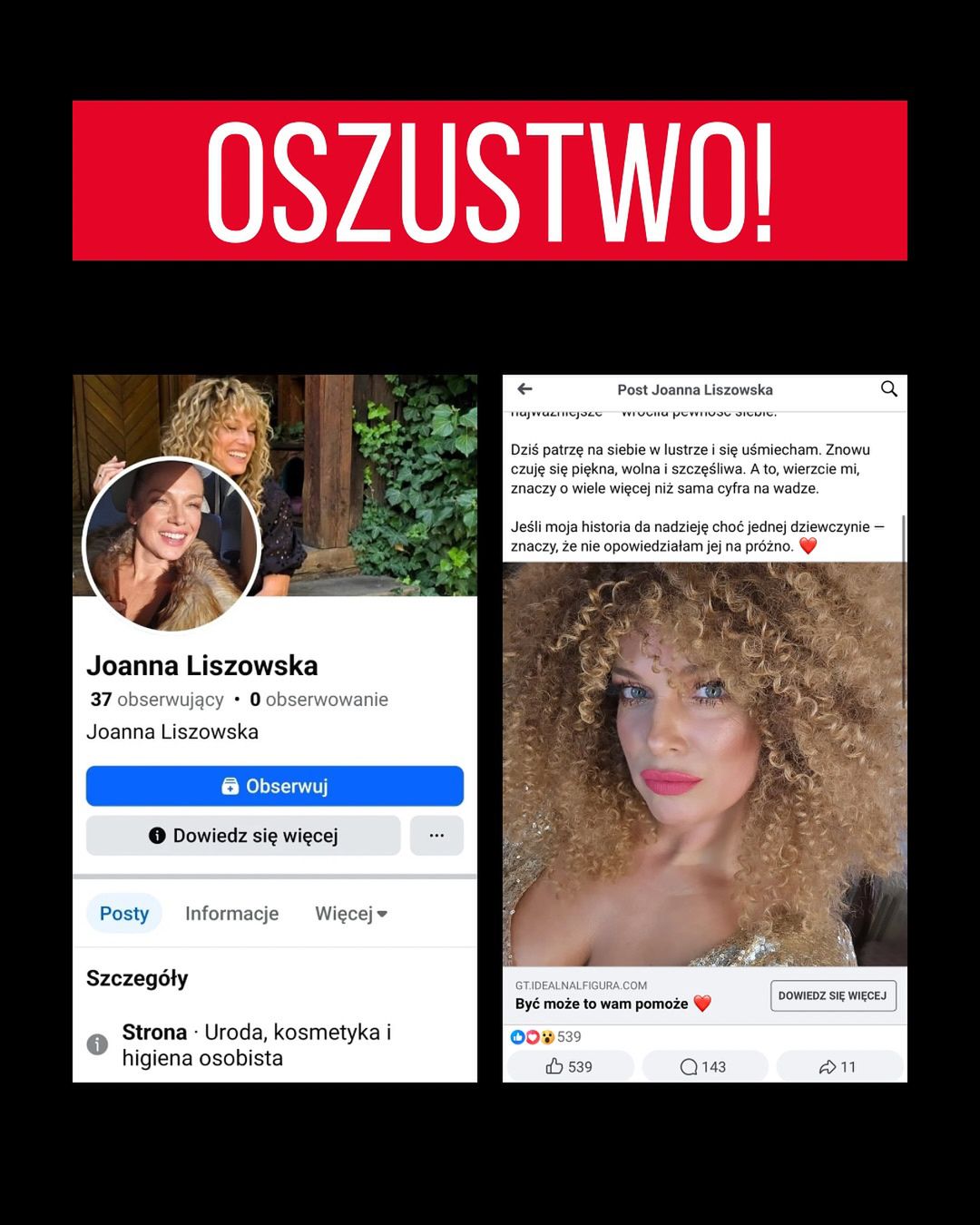 Joanna Liszowska ostrzega przed oszustwem 