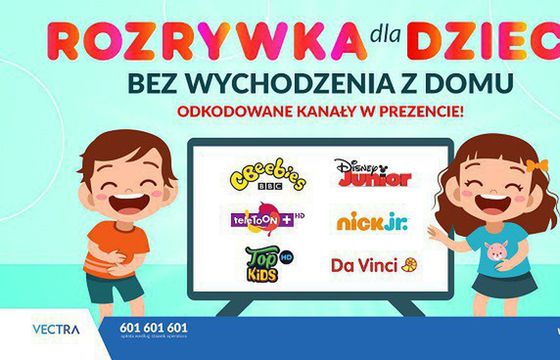 Cbeebies, Disney Junior, Teletoon+, Nick Jr, Top Kids oraz Da Vinci w otwartym oknie Vectry