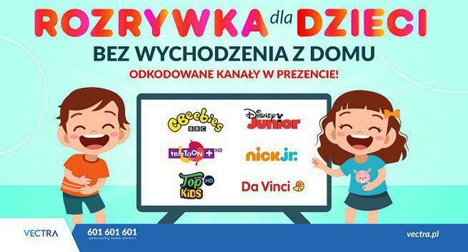 Cbeebies, Disney Junior, Teletoon+, Nick Jr, Top Kids oraz Da Vinci w otwartym oknie Vectry