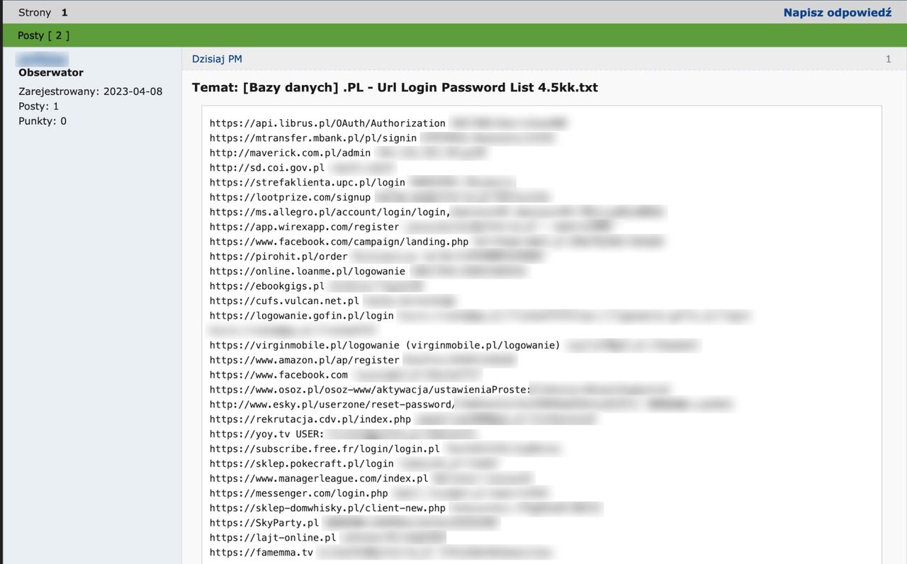 Wpis z hasłami na forum Cebulka