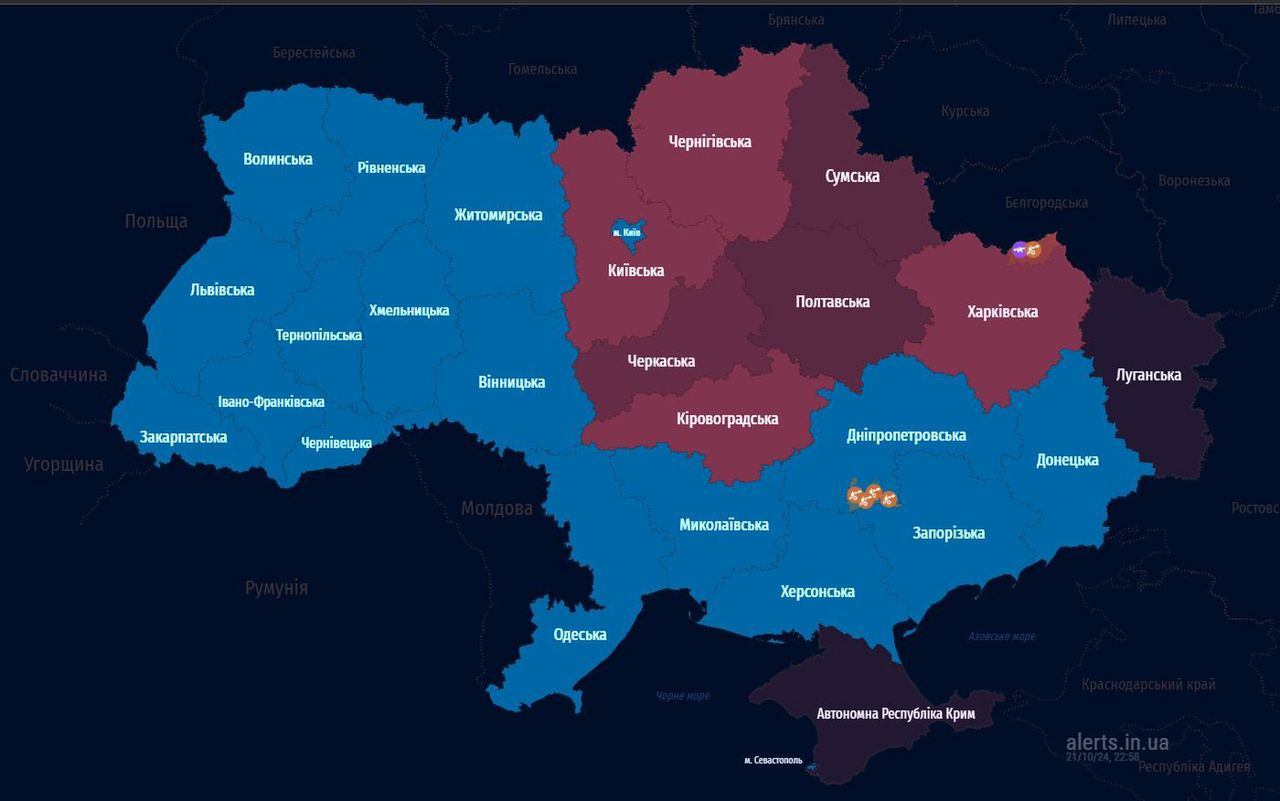 Aktualna mapa alarmów przeciwlotniczych