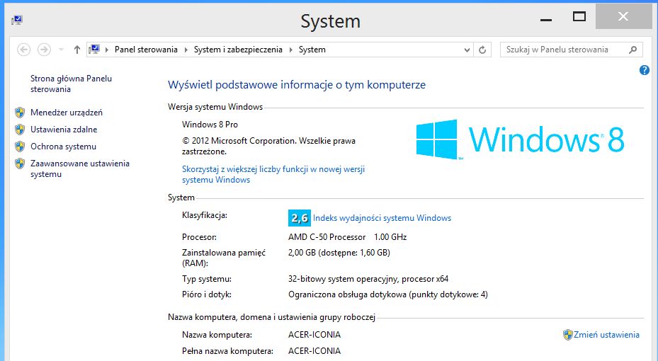 Właściwości systemu Windows 8