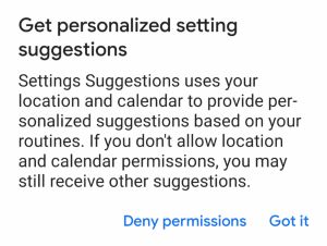 Przydzielanie uprawnień aplikacji Settings Suggestions, źródło: XDA Developers.