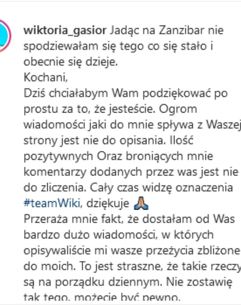 "Hotel Paradise". Wiktoria dziękuje za słowa wsparcia