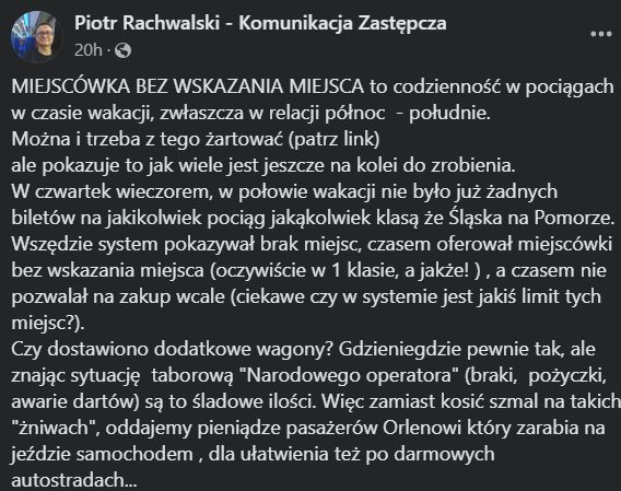 Rachwalski zbiera letnie bolączki pasażerów PKP 