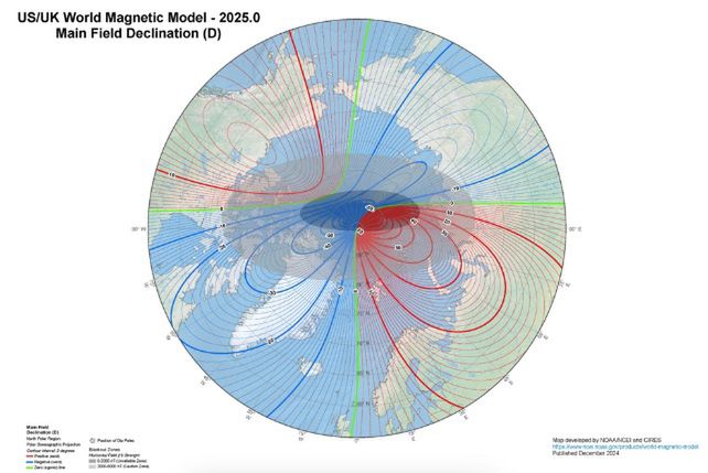 The magnetic pole of the Earth is shifting its position.