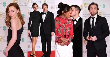BAFTA 2021: dostojna Phoebe Dynevor z "Bridgertonów", Priyanka Chopra w spodniach, Hugh Grant z żoną (ZDJĘCIA)