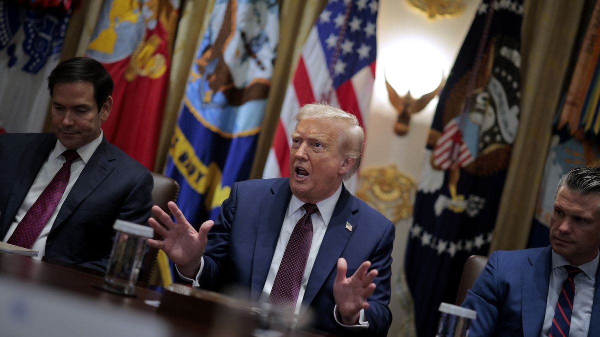 WASHINGTON, DC - AUGUST 26: Secretary of State Marco Rubio (L) and Defense Secretary Pete Hegseth listen to U.S. President Donald Trump speak a cabinet meeting with members of his administration in the Cabinet Room of the White House on August 26, 2025 in Washington, DC. This is the seventh cabinet meeting of Trump's second term. (Photo by Chip Somodevilla/Getty Images)