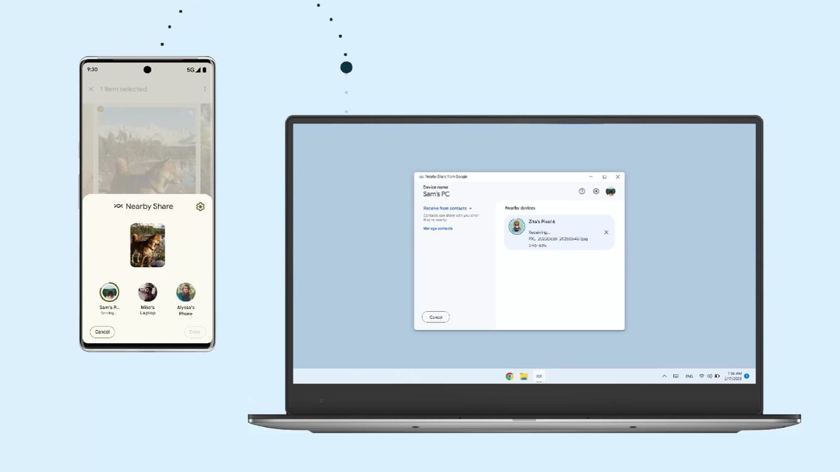 Stopklatka z animacji działania Nearby Share