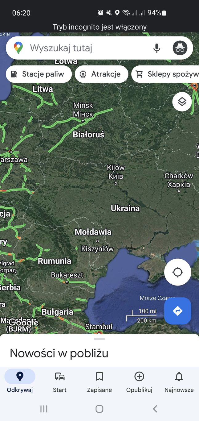 Wyłączone informacje o ruchu w Mapach Google na terenie Ukrainy