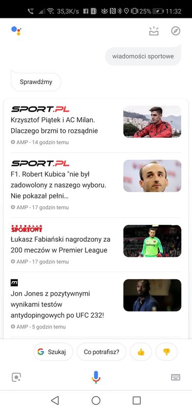 Wiadomości sportowe z miniaturami i źródłami