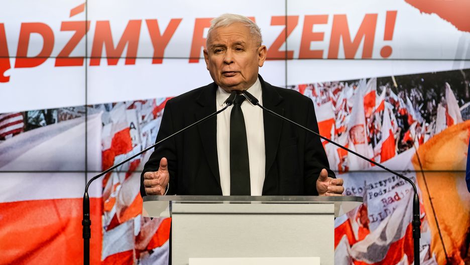 Jaroslaw Kaczynski, the leader of the Law and Justice political party, gives a press conference in the party headquarters amid chaos created by legal disagreement between the new government of Donald Tusk and the previous government in Warsaw, the capital of Poland, on January 26, 2024. Current government took over the power in Poland on December 13 2023, Taking over from the Law and Justice political party, who has ruled for 8 years. Both sides accuse each other of unconstitutional acts, and de facto two legal systems are present in the country. (Photo by Dominika Zarzycka/NurPhoto via Getty Images)