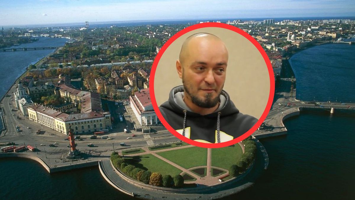 Dmitrij Oganian (w kółku), w tle Wyspa Wasylewska