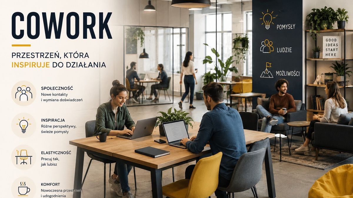Coworking - praca w biurze czy w domu? Wygenerowane przez AI