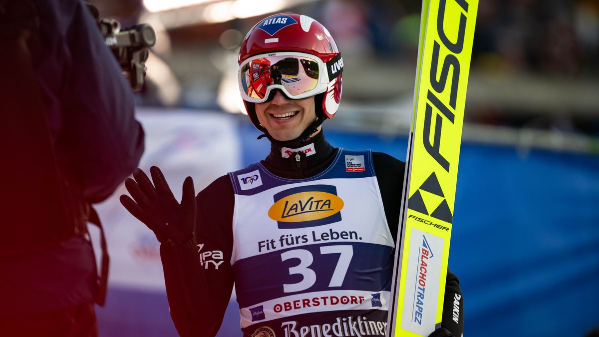 OBERSTDORF, GERMANY - FEBRUARY 25: Kamil Stoch of Poland reacts during the second round of the FIS World Cup Ski Jumping Men Individual HS235 on February 25, 2024 in Oberstdorf, Germany. (Photo by Daniel Kopatsch/Getty Images)