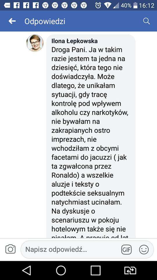 Ilona Łepkowska uważa, że ofiary gwałtu są same sobie winne?