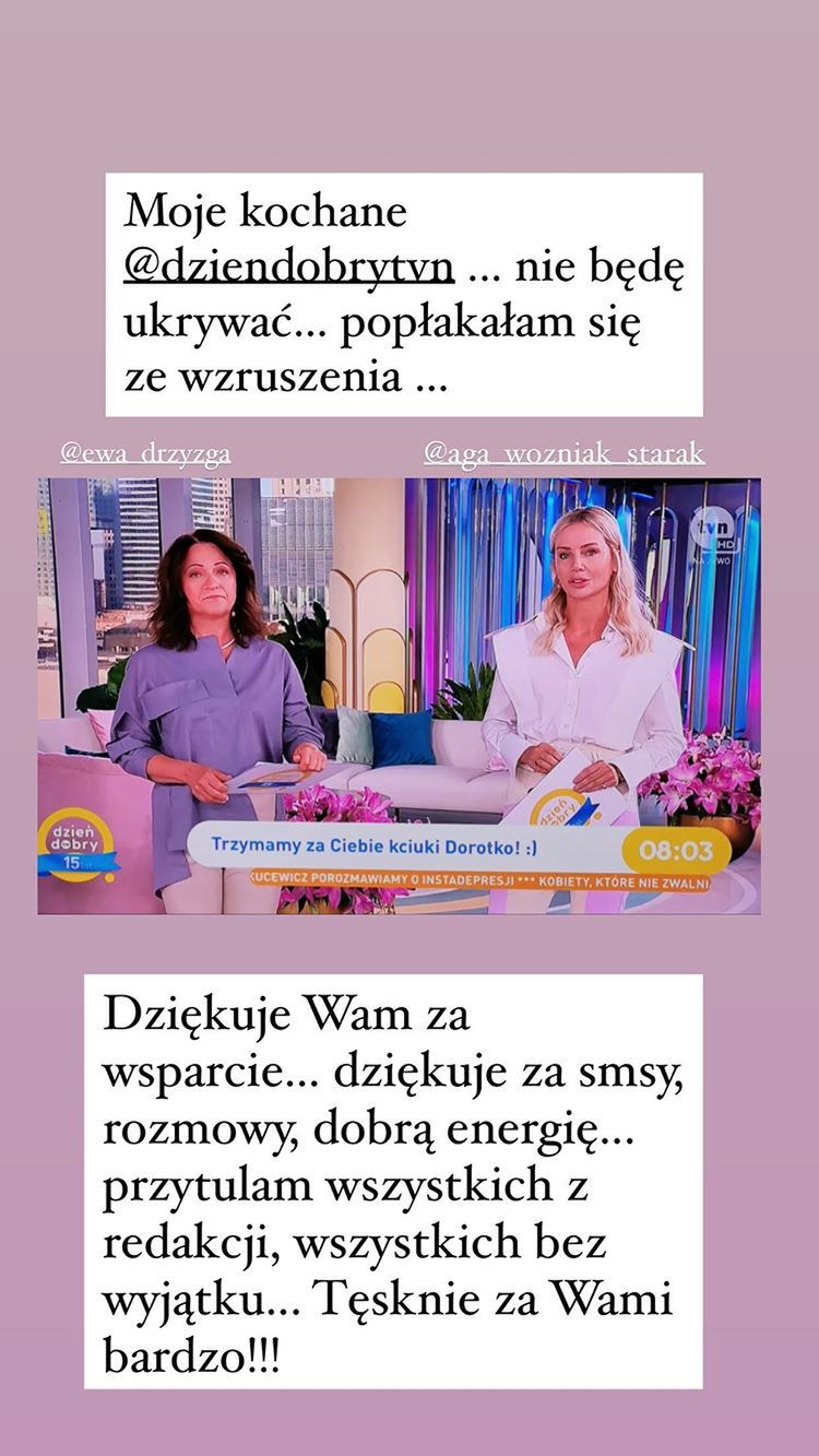 Dorota Gardias dziękuje za wsparcie