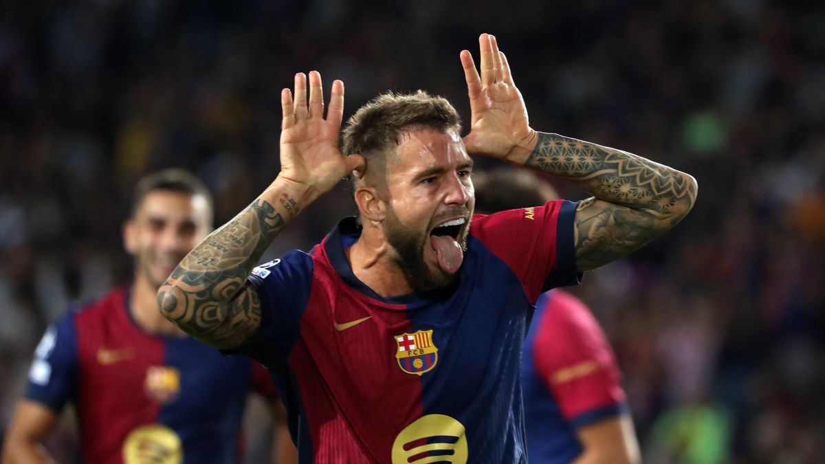 Inigo Martinez celebrates a goal during the match between FC Barcelona and BSC Young Boys in the week 2 of the League Stage of the UEFA Champions League, at the Lluis Companys Stadium, in Barcelona, Spain, on October 1, 2024. (Photo by Joan Valls/Urbanandsport /NurPhoto via Getty Images)