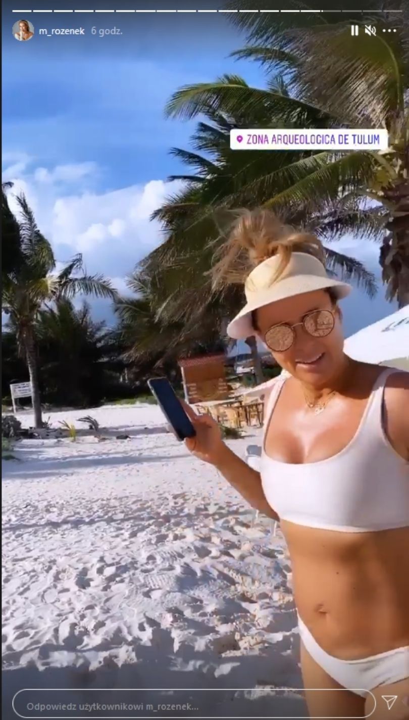 Małgorzata Rozenek prezentuje wyrzeźbioną sylwetkę na meksykańskiej plaży, pstrykając rodzinne fotki