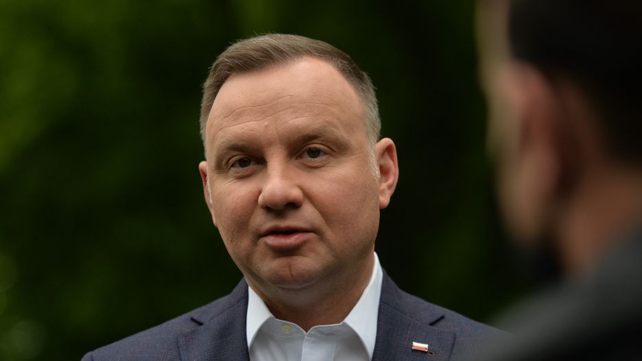 Polish President Andrzej Duda addresses media after laying a wreath at Wincenty Witos monument in Jordan Park, in Krakow.Wincenty Witos (1874-1945), was a Polish politician and leader of the Polish People's Party (PSL), who served three times as the Prime Minister of Poland in the 1920s.On Sunday, May 31, 2020, in Krakow, Poland. (Photo by Artur Widak/NurPhoto via Getty Images)