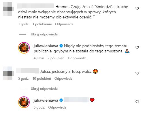 Julia Wieniawa odpowiada na komentarze