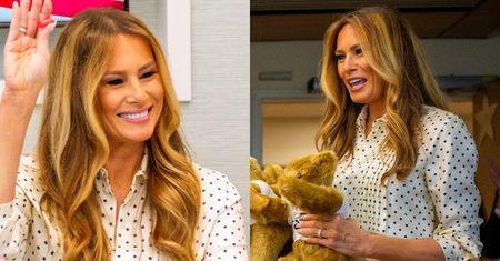 Elegancka Melania Trump prezentuje wachlarz min podczas spotkania z dziećmi w szpitalu