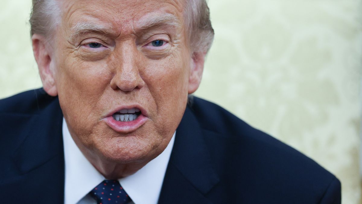 WASHINGTON, DC - MARCH 03: U.S. President Donald Trump answers questions while meeting with German Chancellor Friedrich Merz in the Oval Office of the White House March 3, 2026 in Washington, DC. Trump and Merz are expected to discuss a range of topics including the recent U.S. and Israeli attacks on Iran and international tariffs imposed by the Trump administration. (Photo by Win McNamee/Getty Images)