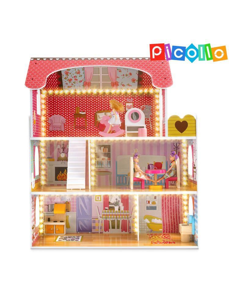 Drewniany domek dla lalek z wyposażeniem – idealny prezent dla dziewczynki 3+