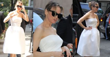 Renee Zellweger w białej sukience promuje "Bridget Jones' Baby"