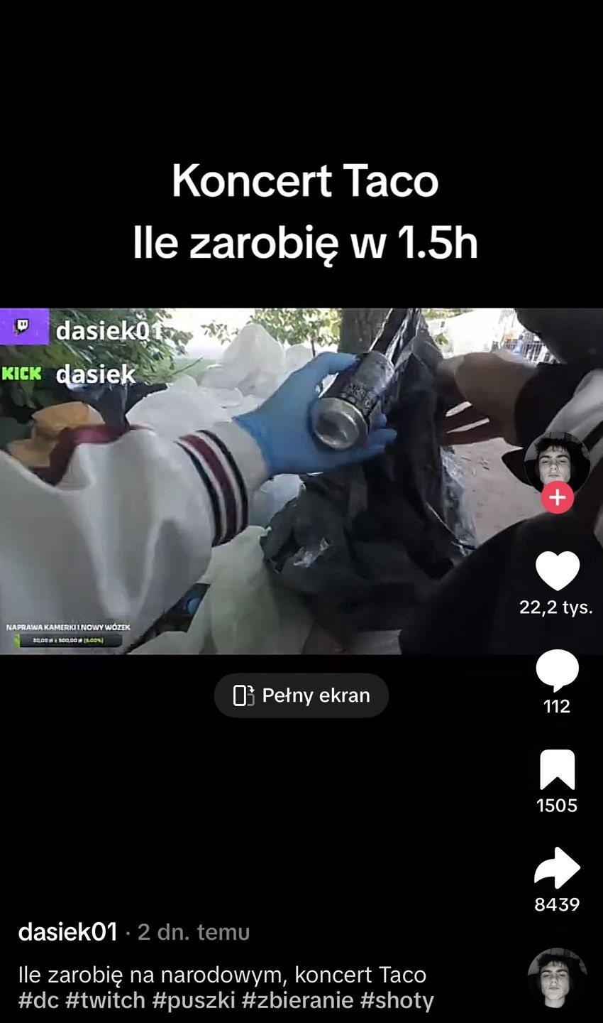 Streamer poszedł na koncert Taco i zbierał butelki