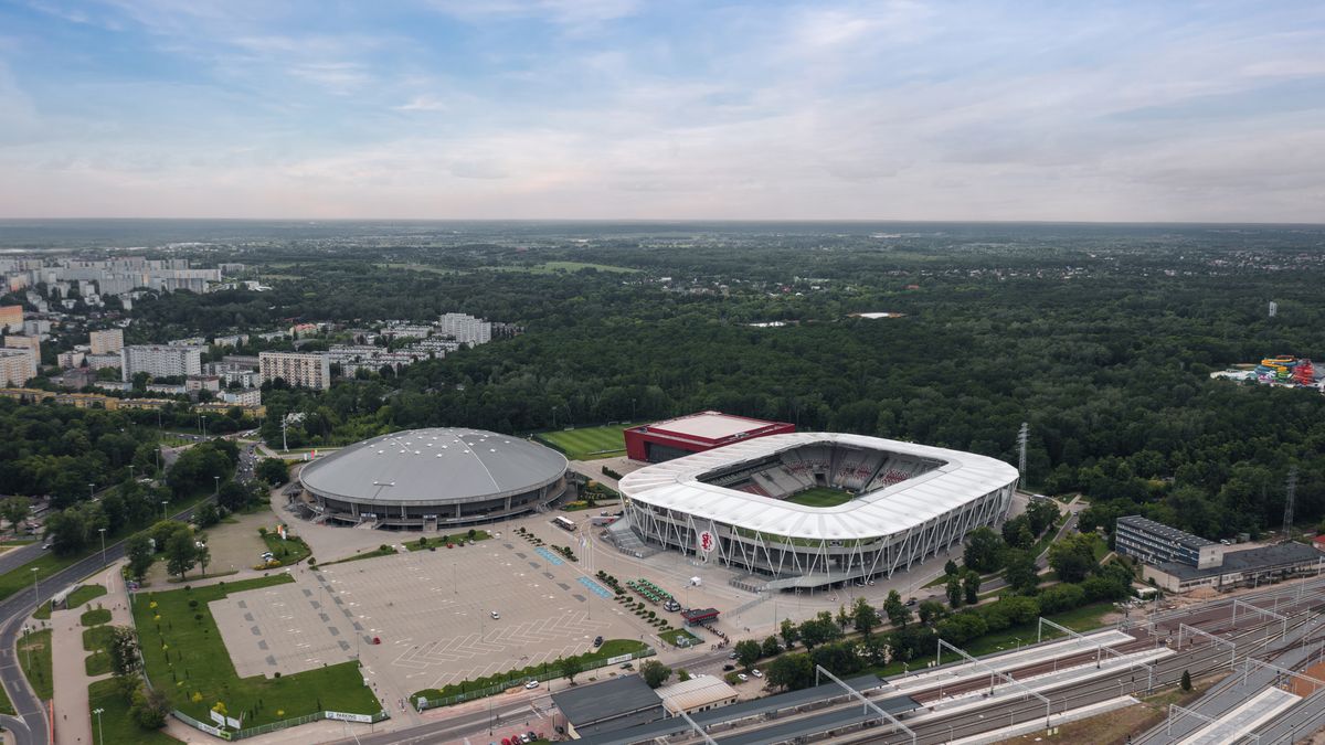 atlas arena, sport arena, stadium, kaliska, polesie, lodz, stadion miejski, króla, aerial, ekstraklasa, football, architecture, championship, city, club, drone, europe, exterior, facade, fc, grass, landmark, landscape, league, poland, skyline, soccer, summer, view