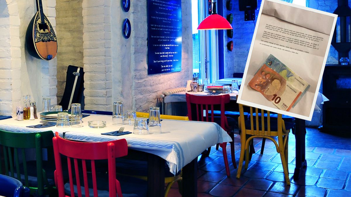 Kelnerka znalazła kopertę na stoliku. Otworzyła i znalazła tajemniczy list oraz banknoty