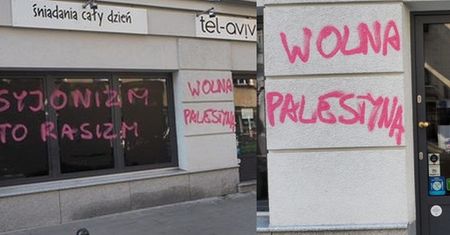 Wandale pomalowali witrynę restauracji Tel-Aviv! "Wolna Palestyna!"