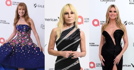 Tłum gwiazd na oscarowej balandze Eltona Johna: poważna Donatella Versace, Heidi Klum w czerni, dziewczęca Jane Seymour