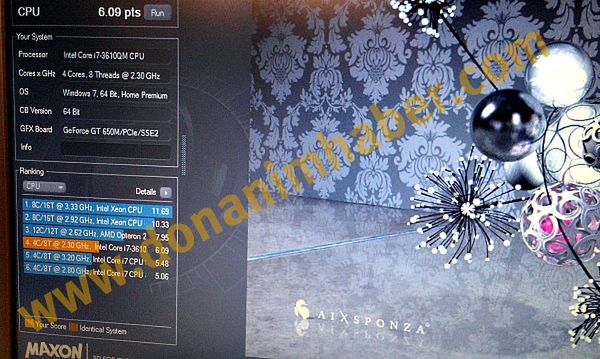 Intel Core i7-3610QM - CineBench R11.5 (fot. DonanimHaber.com)