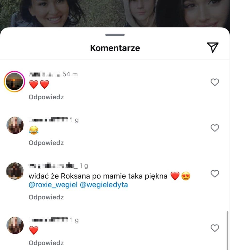 Komentarze pod zdjęciem Roksany Węgiel z mamą