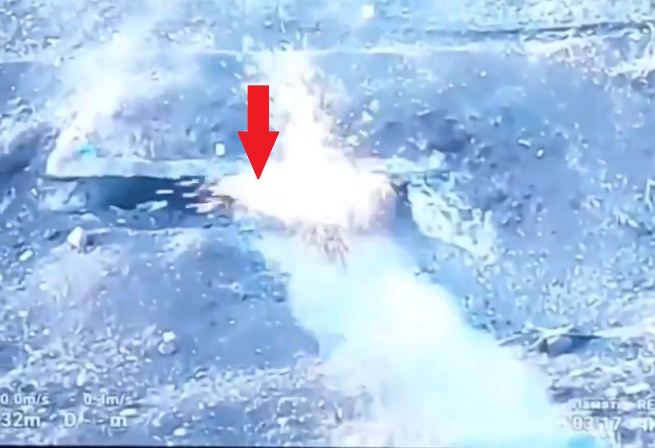 A drone with thermite during entry into a Russian bunker.