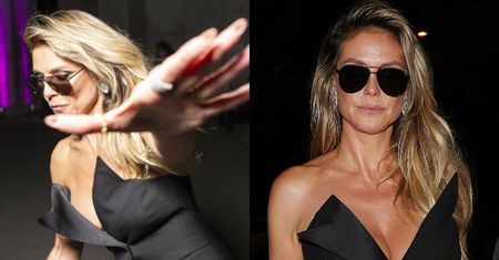 Wystrojona Heidi Klum przewróciła się przed tłumem fotoreporterów po hucznej imprezie w Paryżu