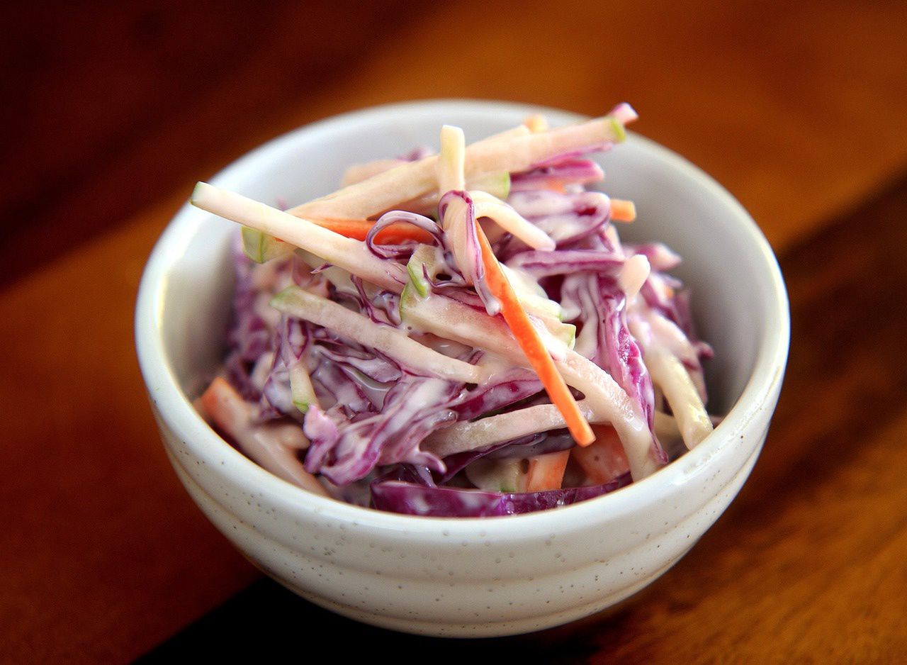 The salad resembles coleslaw.