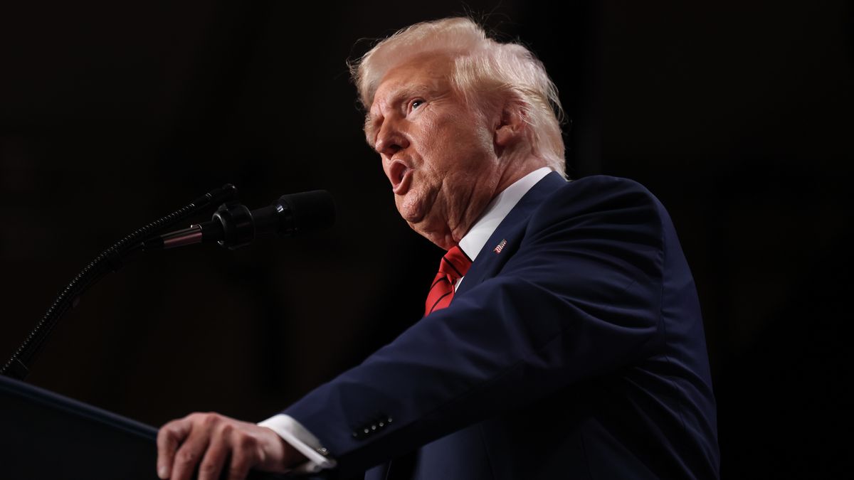 DORAL, FLORIDA - JANUARY 27:  U.S. President Donald Trump addresses the 2025 Republican Issues Conference at the Trump National Doral Miami on January 27, 2025 in Doral, Florida. The three-day planning session was expected to lay out Trump's ambitious legislative agenda. (Photo by Joe Raedle/Getty Images)