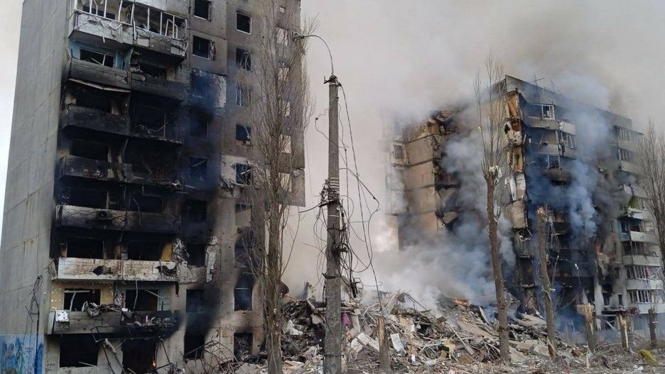 Wojna w Ukrainie - inne miastaMandatory Credit: Photo by EyePress News/Shutterstock (12830638c)  A view shows damaged buildings following recent shelling, as Russia?'s invasion of Ukraine continues, in the settlement of Borodyanka in the Kyiv region  Conflict in Ukraine, Borodyanka, Kyiv region, Ukraine - 02 Mar 2022EyePress News/Shutterstock