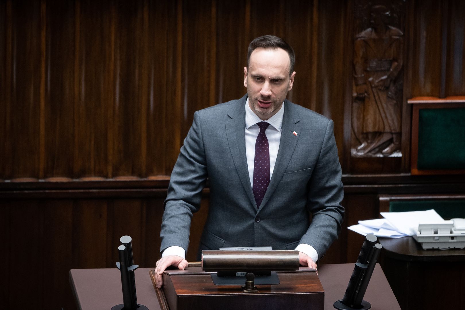 Janusz Kowalski during the 50th session of the Sejm (lower house of Polish Parliament) in Warsaw, Poland on March 8, 2022 (Photo by Mateusz Wlodarczyk/NurPhoto via Getty Images)
