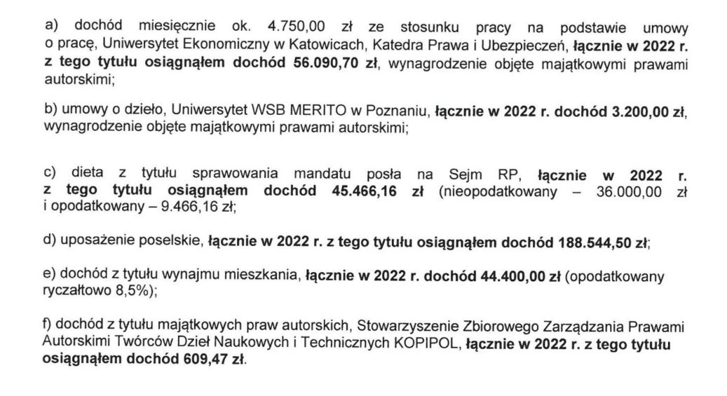 Zarobki Budki w oświadczeniu z dnia powołania na urząd